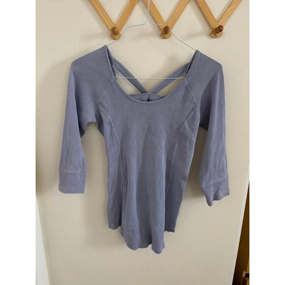 Free People Top Women's Large Blue Star Cross Tee Round Neck 3/4 Sleeves - Picture 2 of 7